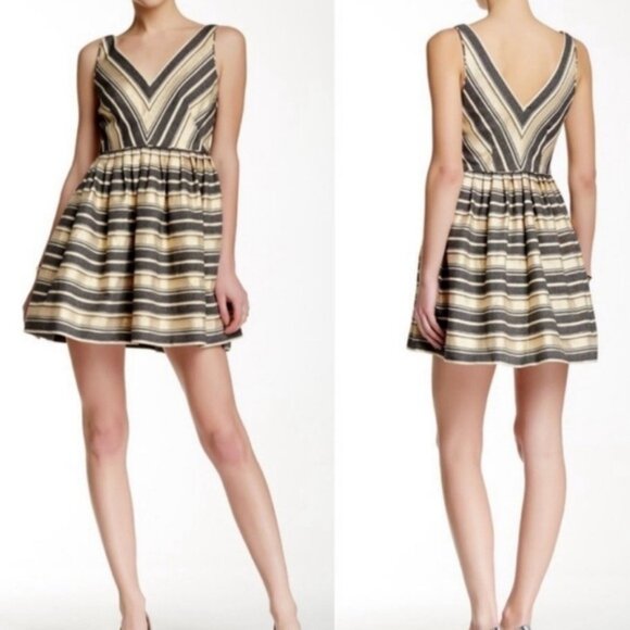 NWT J Crew Gold Striped Mini Cocktail Dress Size 8 - Picture 2 of 9